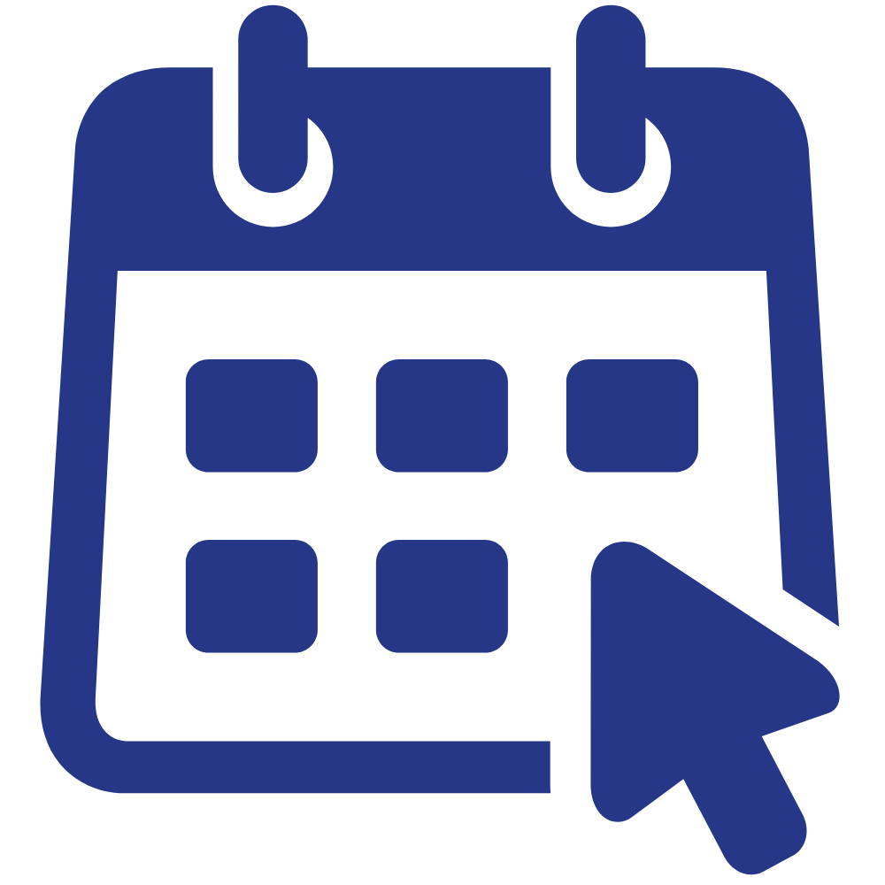 Icon of a calendar with a mouse cursor pointer overlapping it.