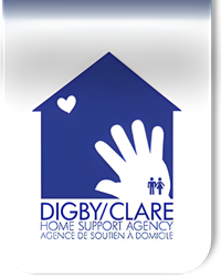 Logo of Digby & Clare Home Support Agency featuring a blue house with a white heart and hand, with text below that reads 'DIGBY & CLARE HOME SUPPORT AGENCY'.