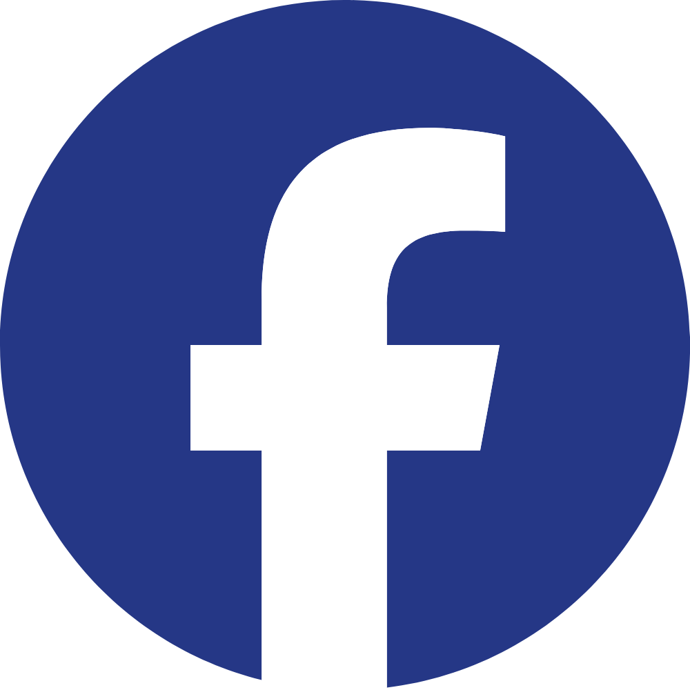 Facebook logo with white lowercase 'f' on a blue circular background.