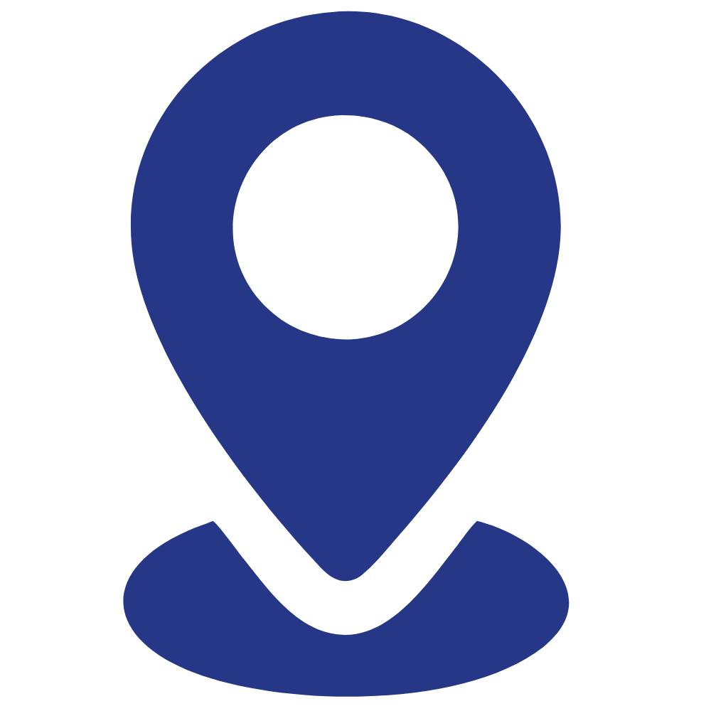 A blue location pin icon on a transparent background.