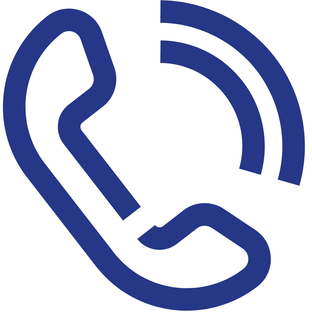 Blue icon of a telephone handset with sound waves indicating a call.
