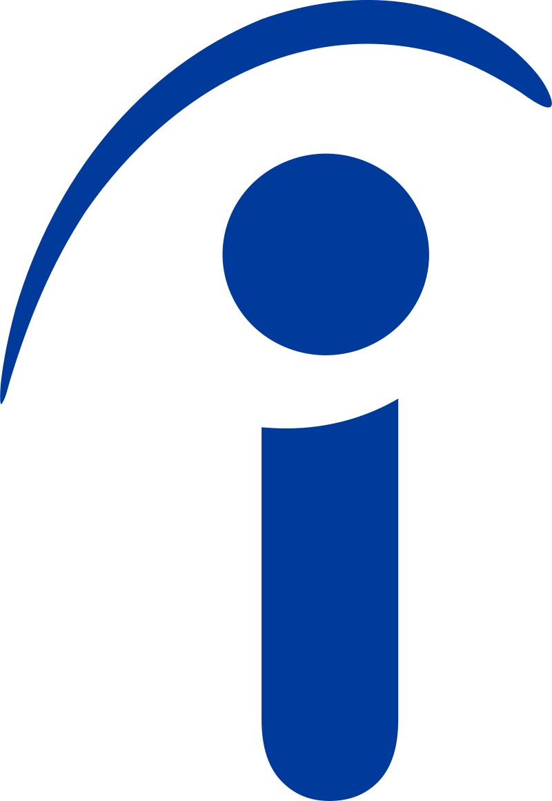 A stylized blue and black icon resembling a head with an ear and a speech bubble or a question mark.