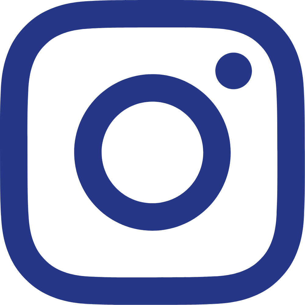 Instagram logo with a blue outline on a black background.