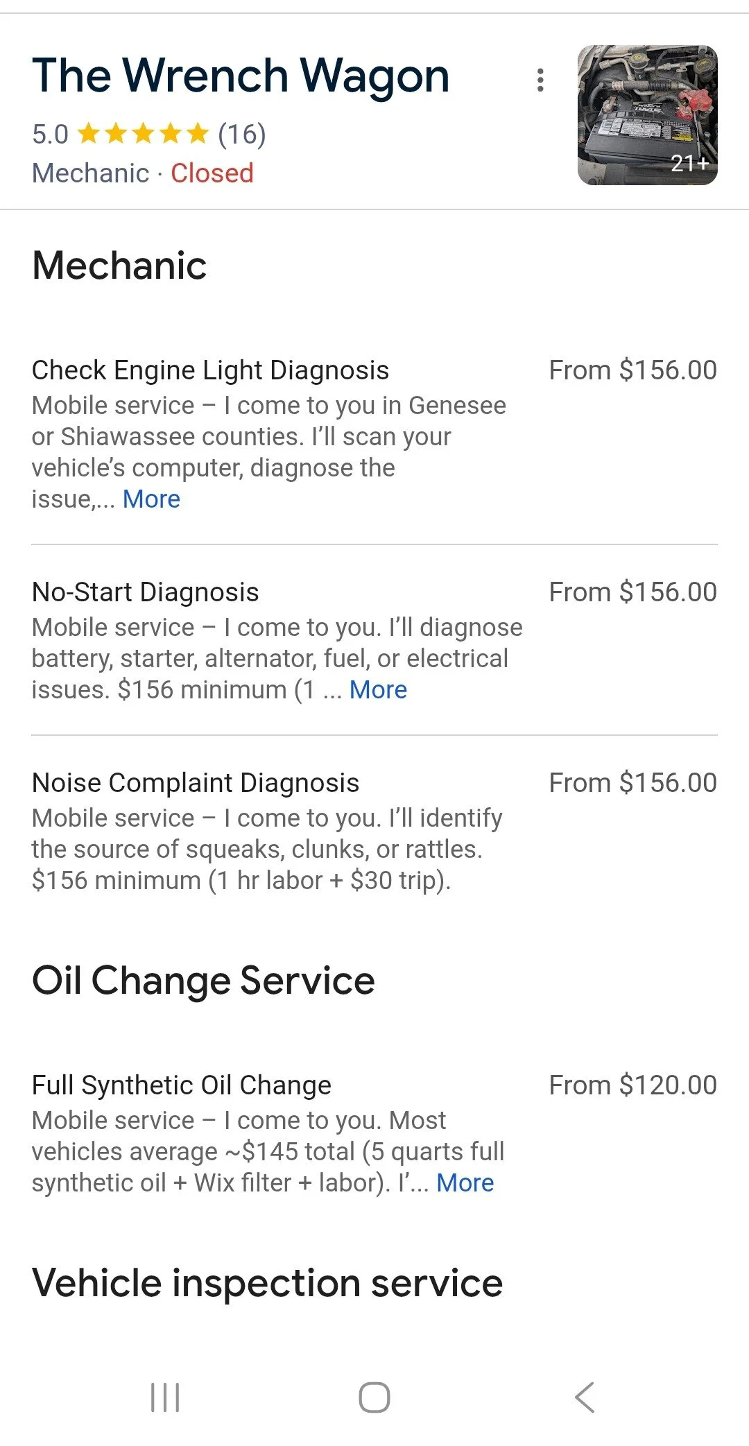 Services were reorganized with clear descriptions, pricing expectations, and mobile service messaging to help customers quickly understand what’s offered and what to expect before booking.