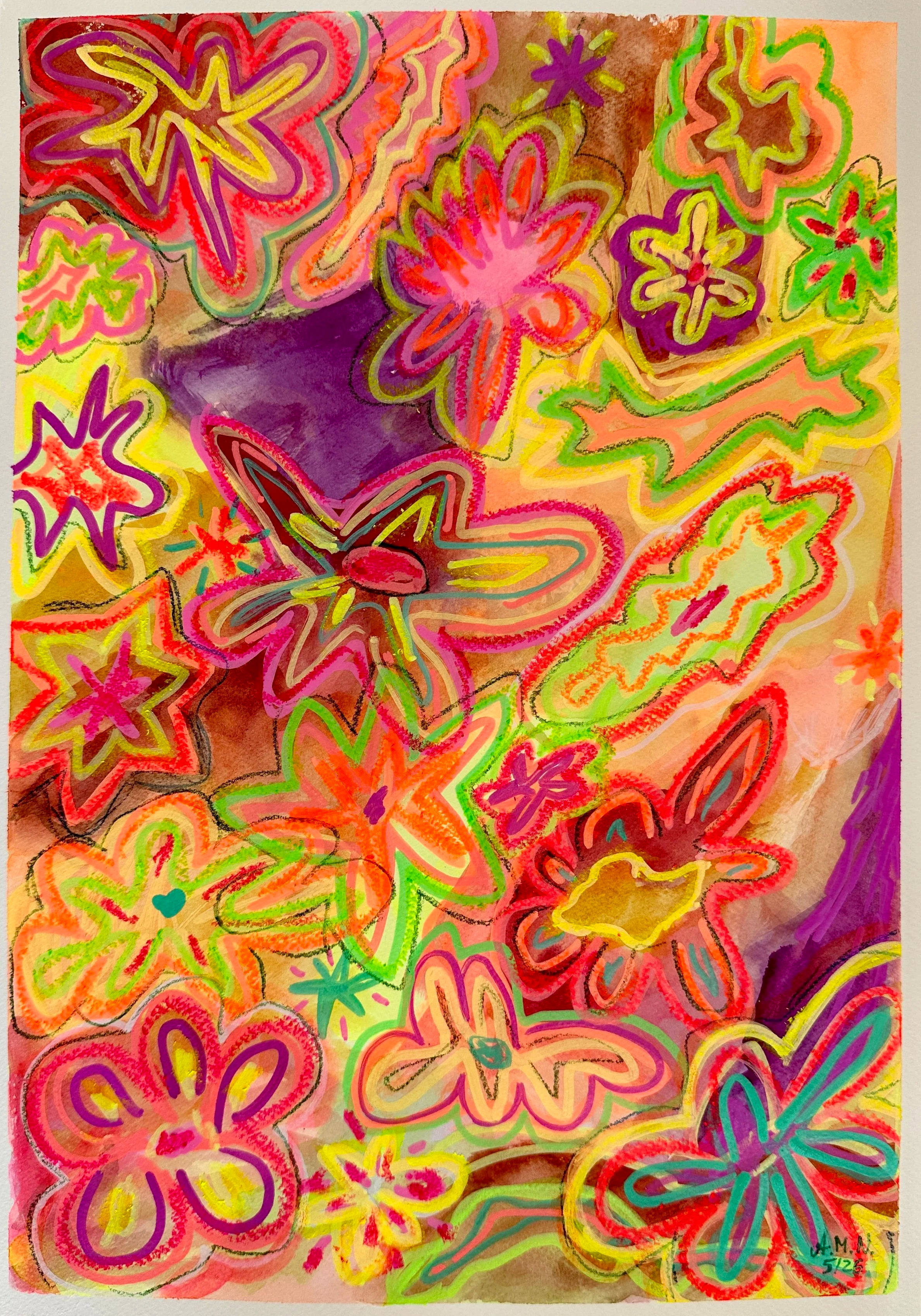 playing flowers |
43 x 30,5 cm |
Medium: Mixed Media auf Papier |
2026