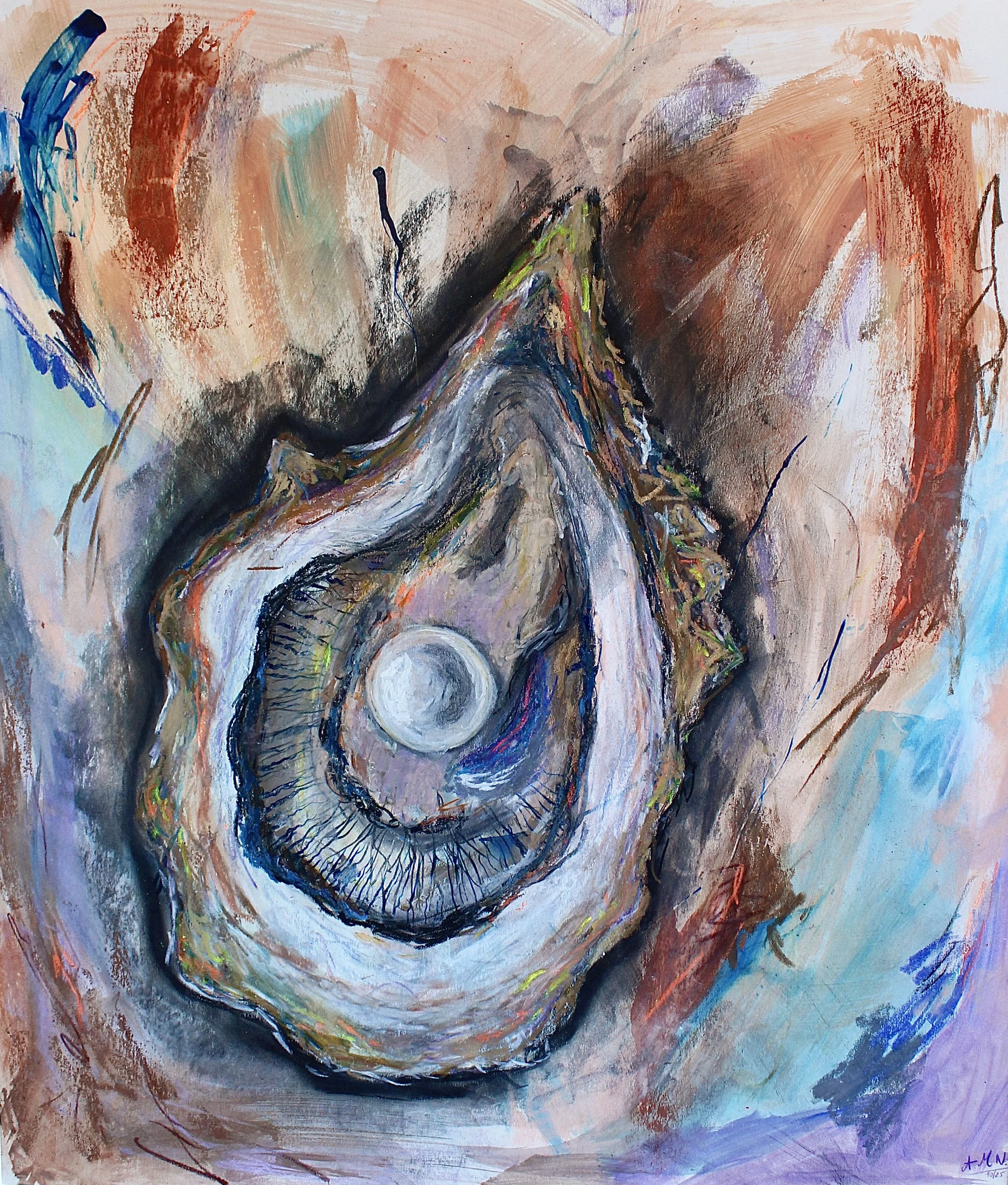 Ostra del atlántico |
64 x 56 cm |
Mixed Media auf Chromokarton |
2025