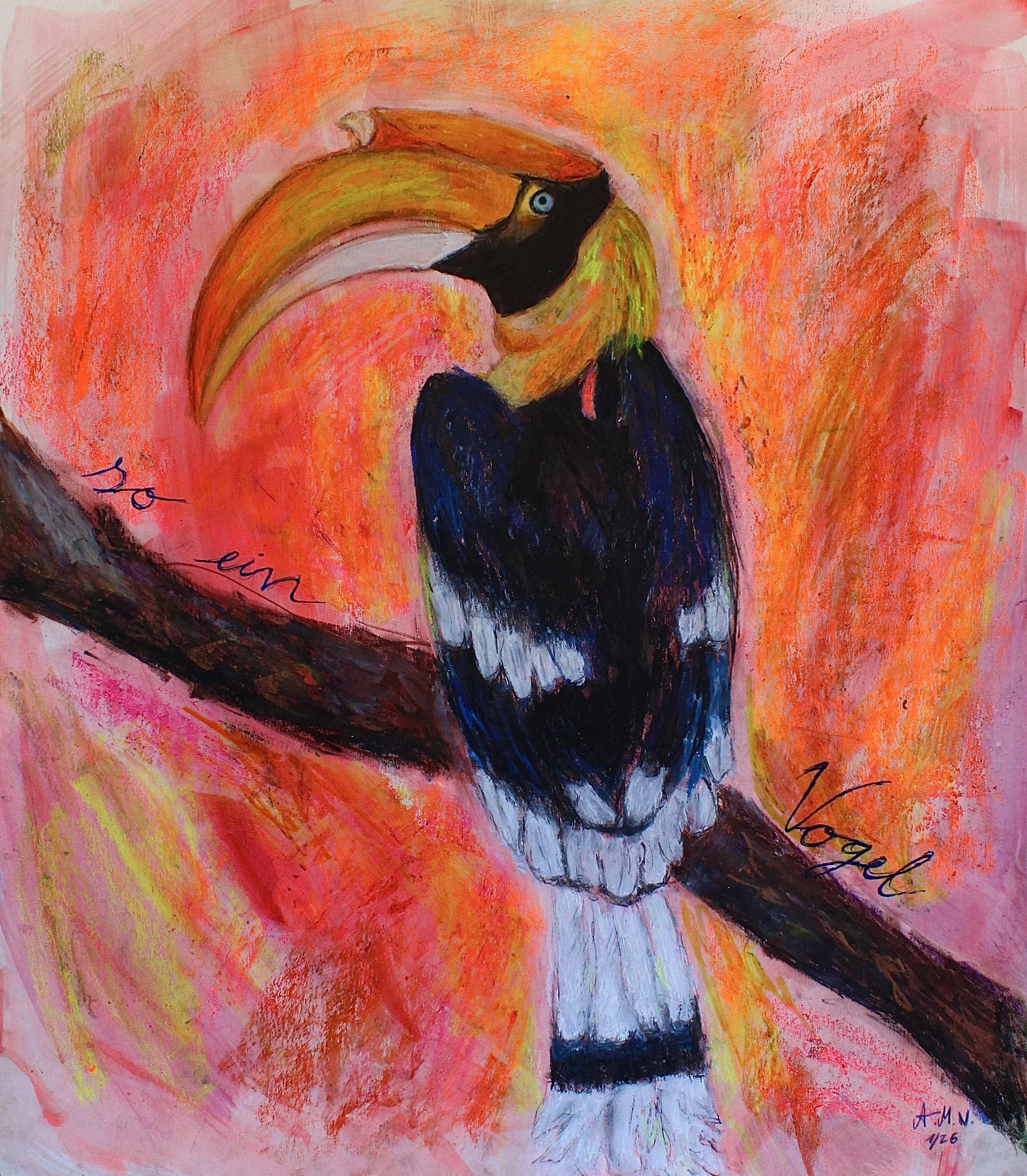 so ein Vogel | 
64 x 56 cm |
Mixed Media auf Chromokarton |
2026