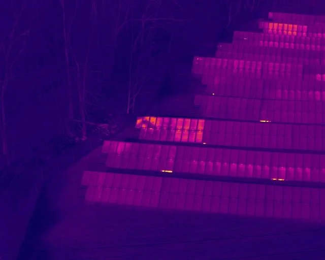 Solar Farm with a damaged section of panels.
