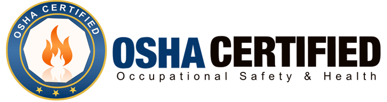 OSHA certified logo with blue, white, and gold colors and a flame icon.