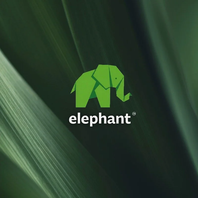 Modernes grünes Elefanten-Logo auf dunklem Grund. Ein professionelles Logodesign für Start-ups von ModernPanda.