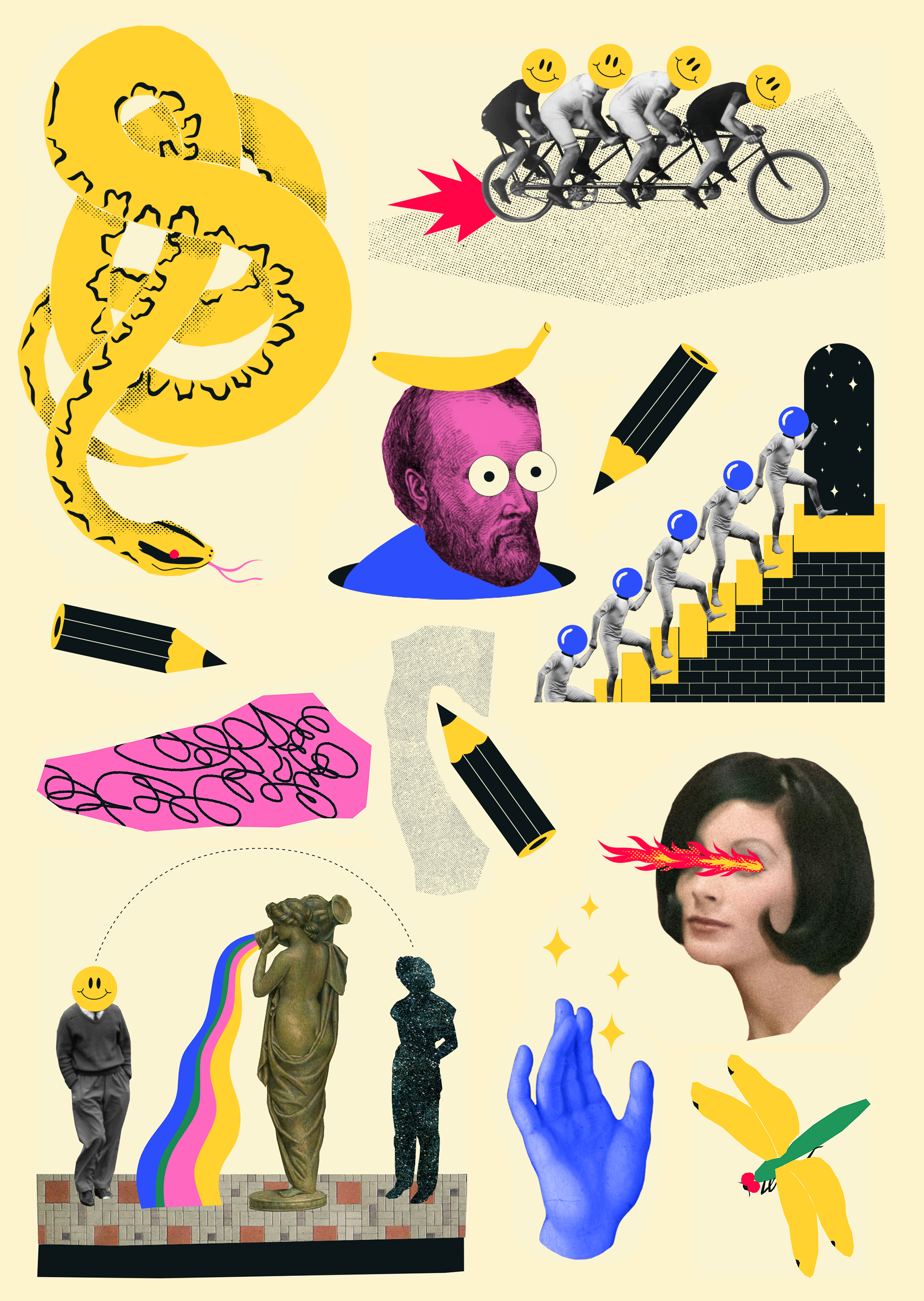 YLE / WORD! -sanataideprojekti 2024 /
Visuaalinen konsepti / Kollaasikuvitukset