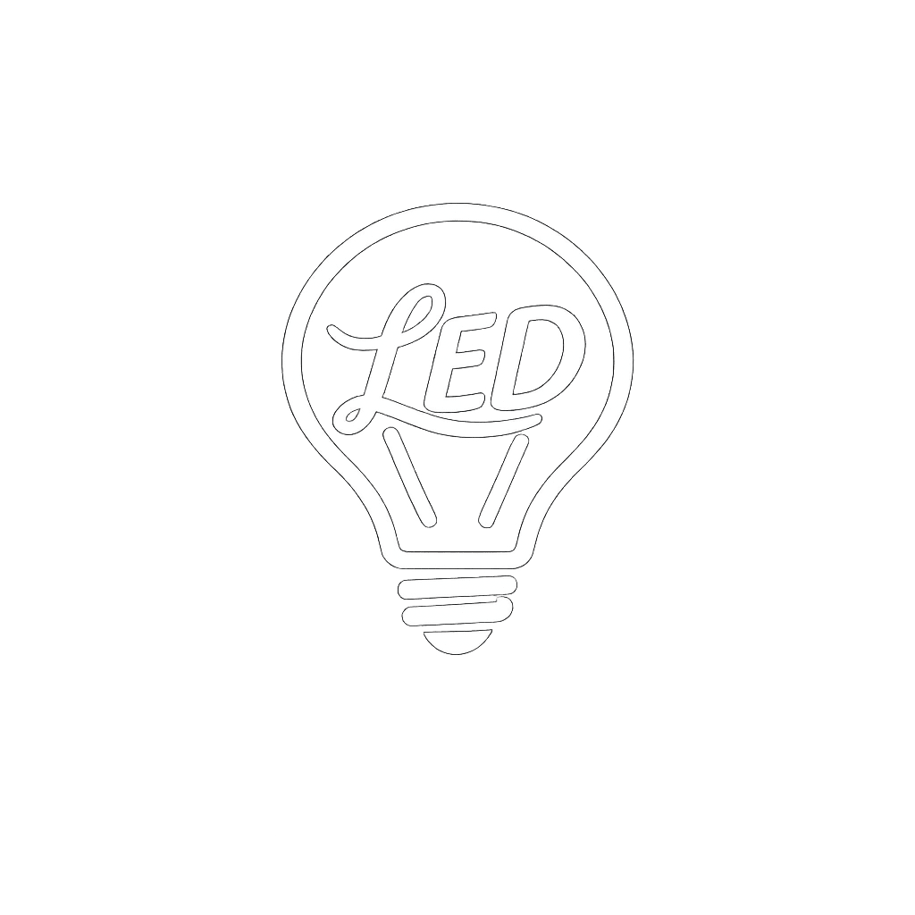 Neon sign of a light bulb with the word 'LED' inside it.