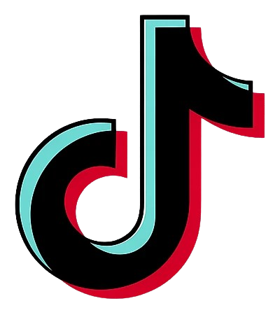 TikTok logo with black, red, and teal colors on a black background.