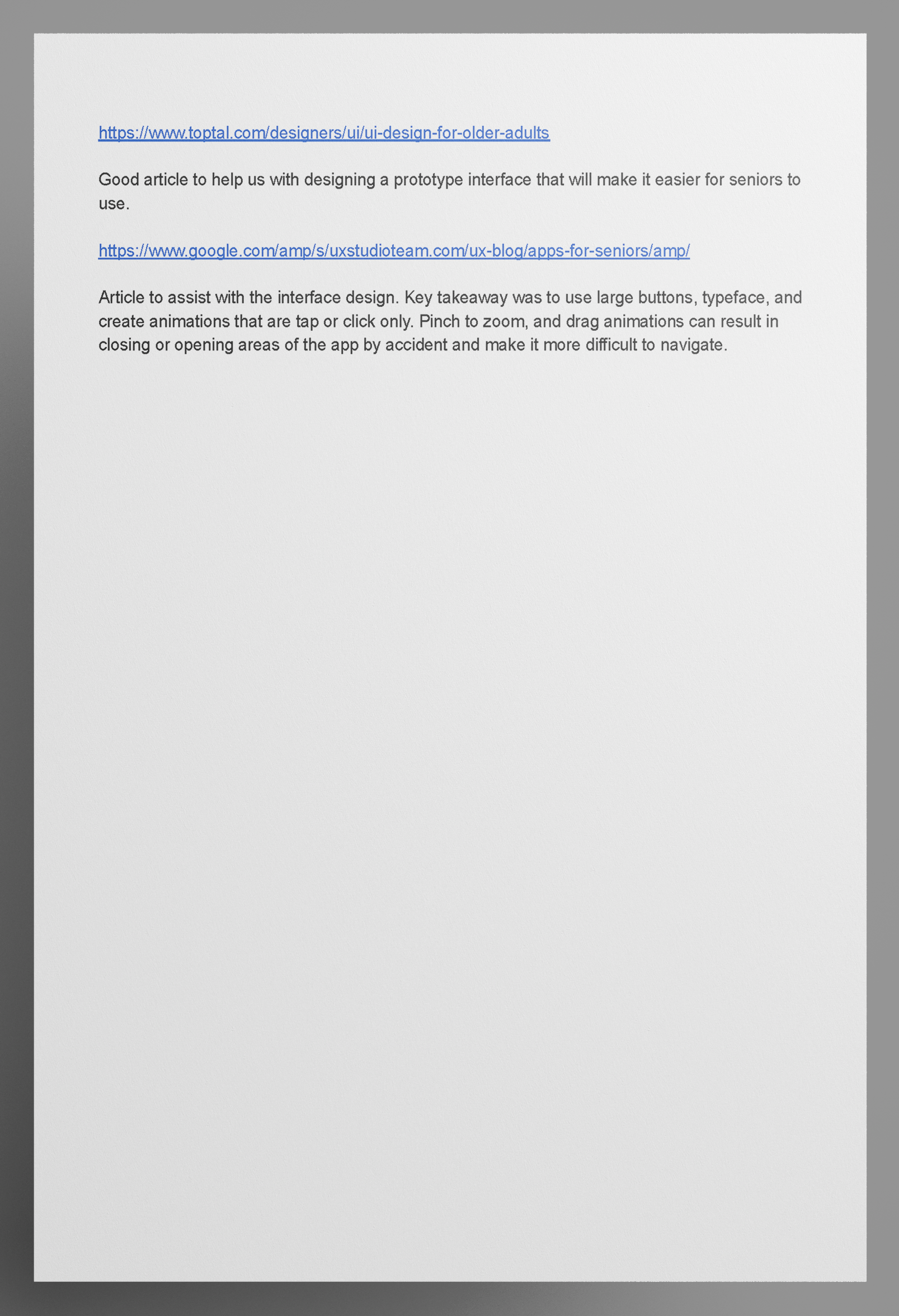 Design Research: Sample of design research for app accessiblity.