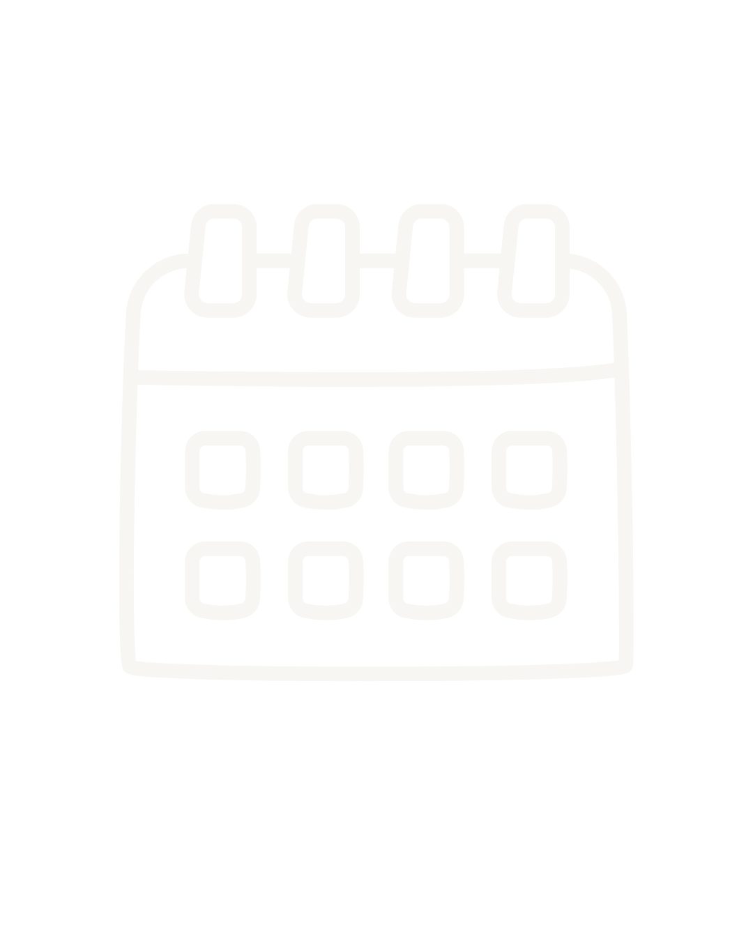 Outline drawing of a calendar with four pages and six rows of squares on each page