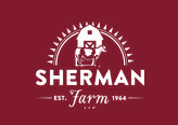 Sherman Farm logo featuring a barn, wheat, and a tractor, with the text 'Sherman Farm Est. 1964'.