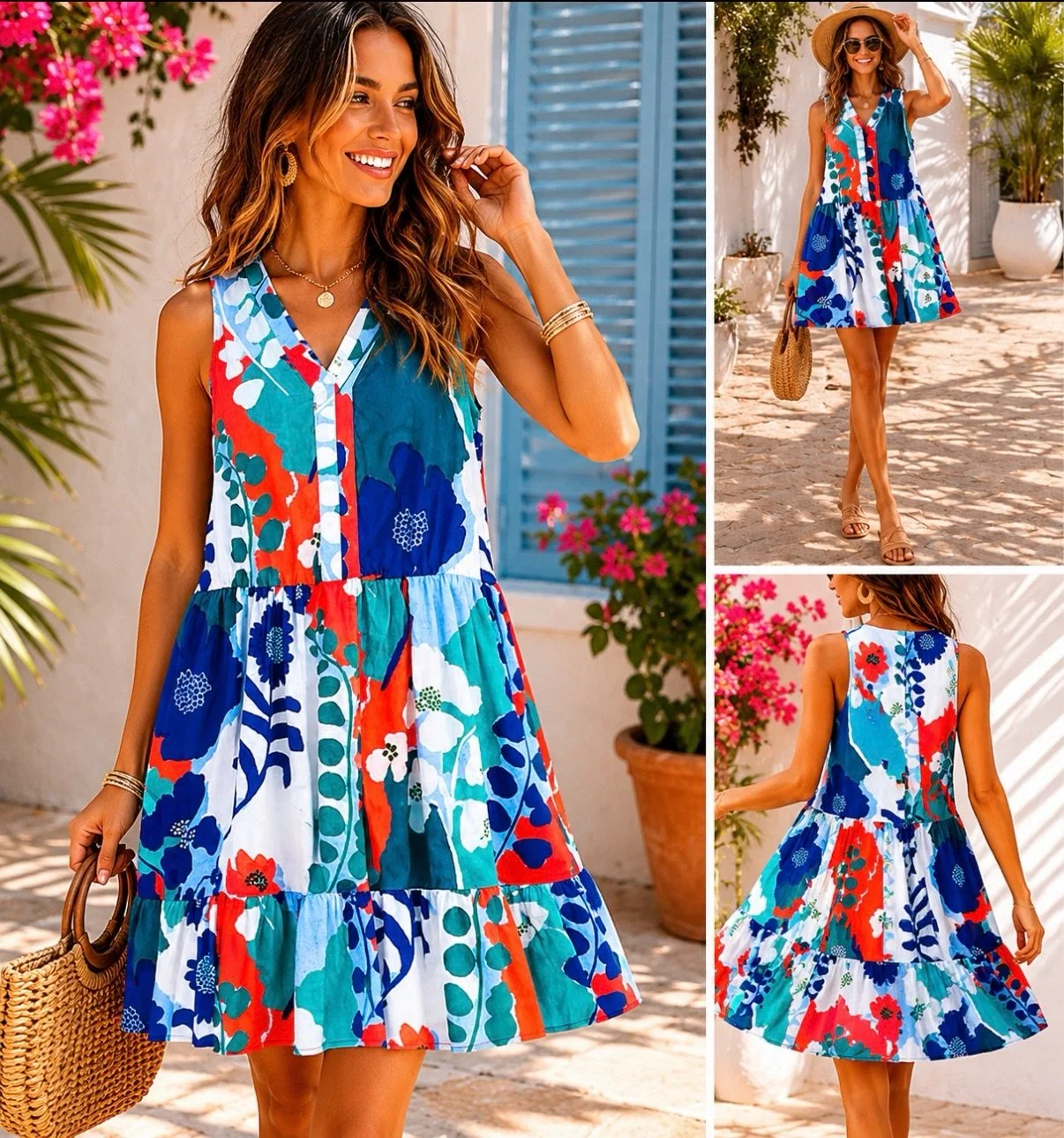Echo Tiered Wild Floral Sun Dress NWT Size Medium $75
