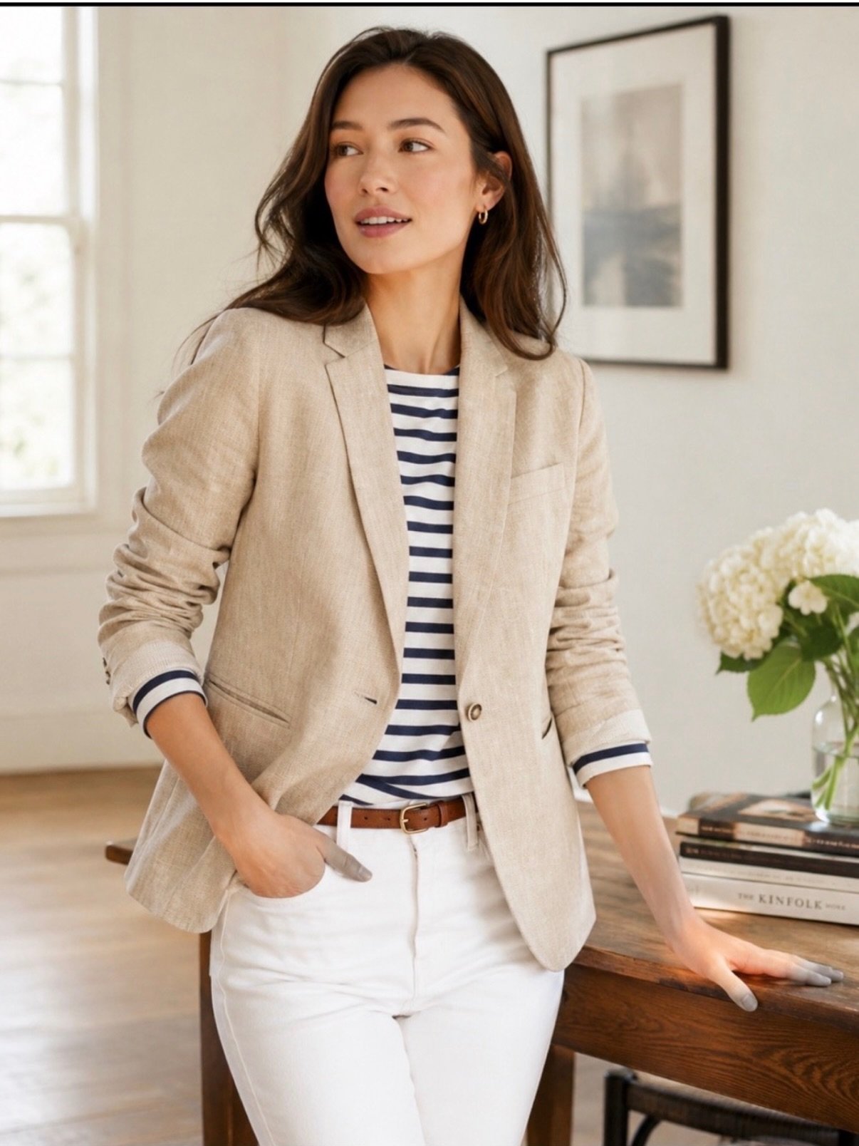 J. Crew Campbell Linen Blazer in Beige Size 6 $65