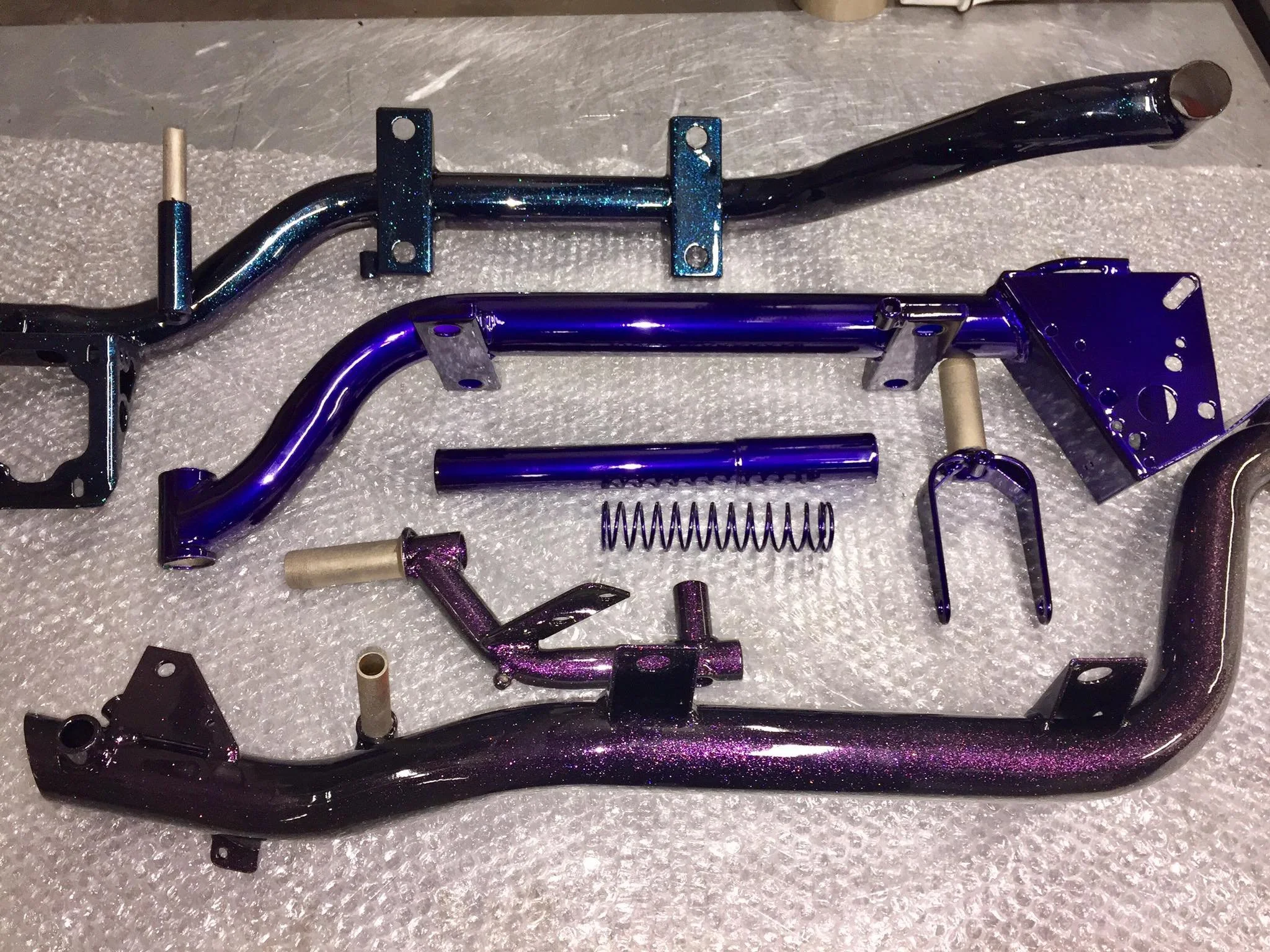Powder coated pushbike parts