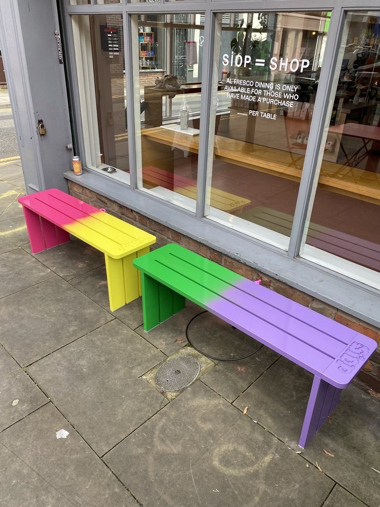 Powder coated outdoor benches