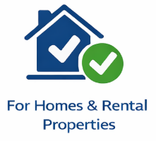 Logo with a house with a checkmark inside a green circle, and text that reads 'For Homes & Rental Properties'.
