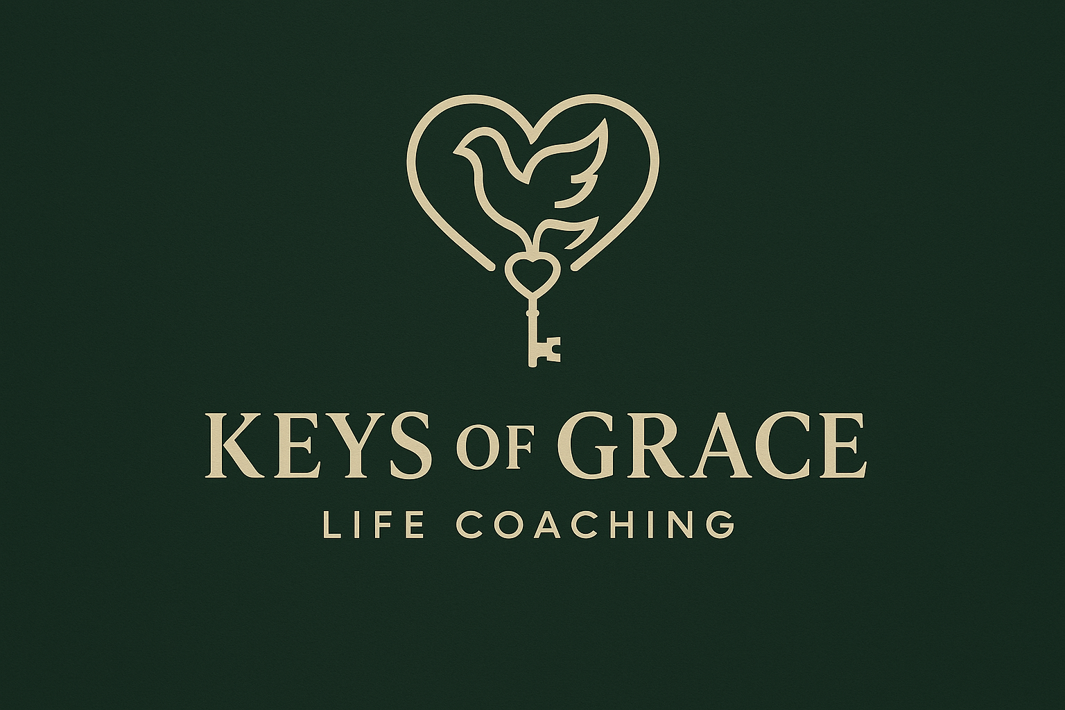 Logo for Keys of Grace Life Coaching featuring a heart shape with a dove and a key inside