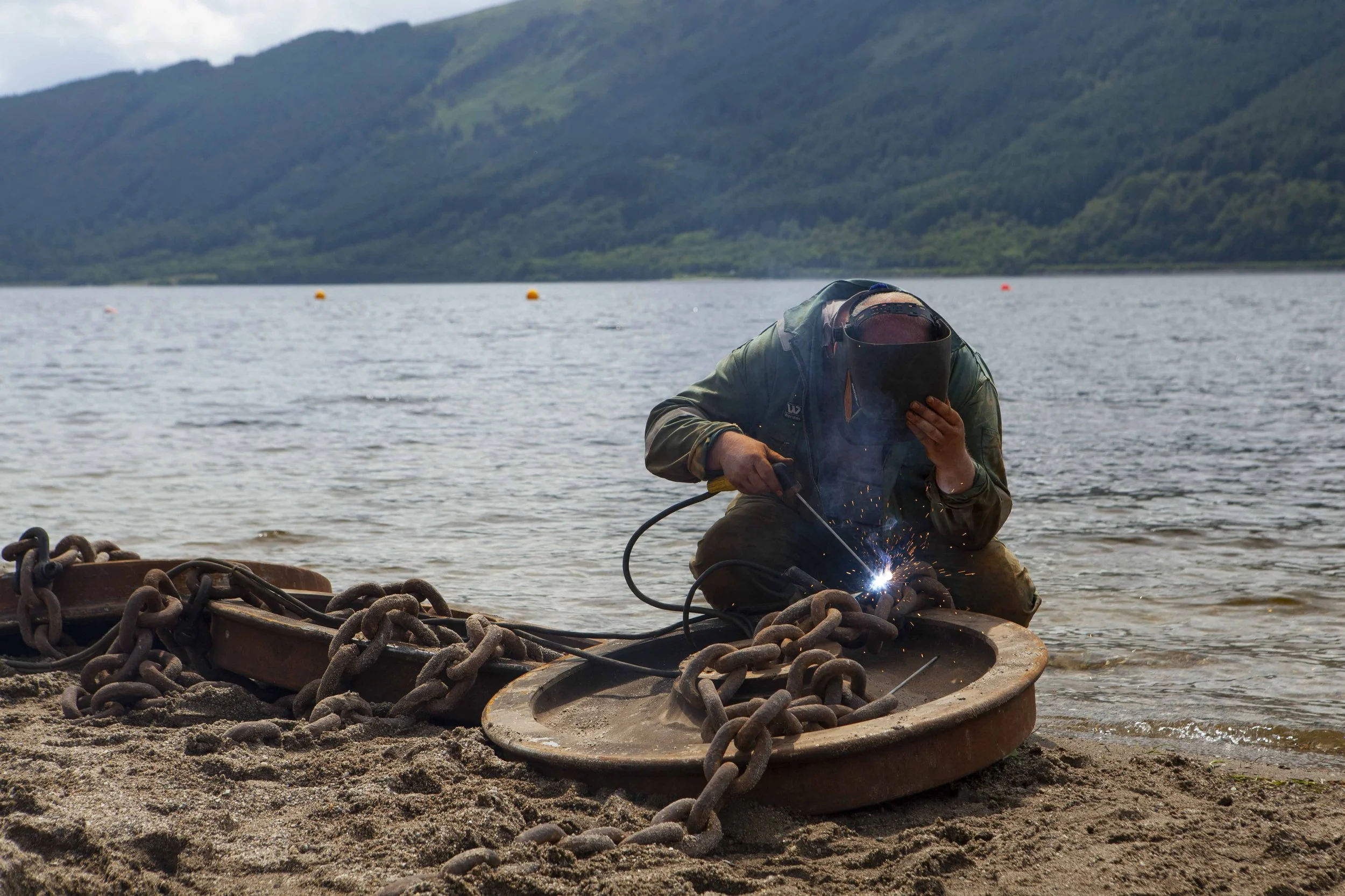 Welding chain at Installation on Loch Lomond