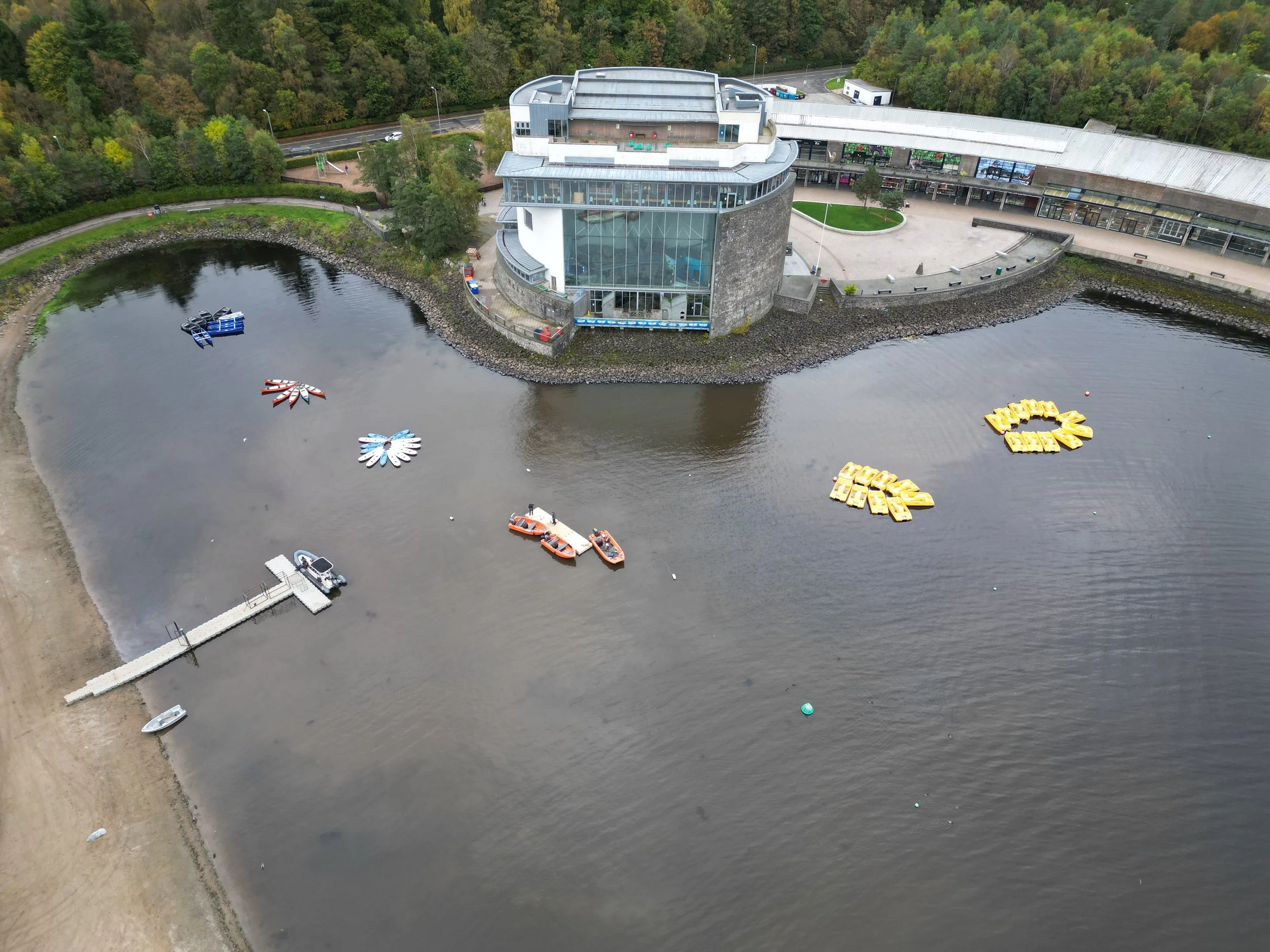 Arial image of pedalo moorings at Loch Lomond Shores