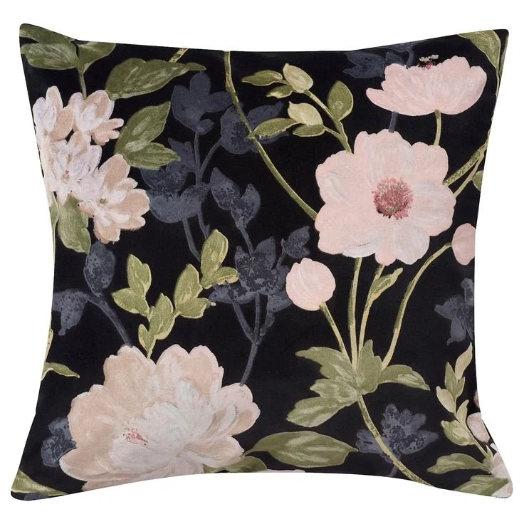 Black/Blush Floral Throw Pillow
