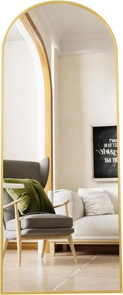 65" Gold Rounded Floor Mirror (Built-in Stand)