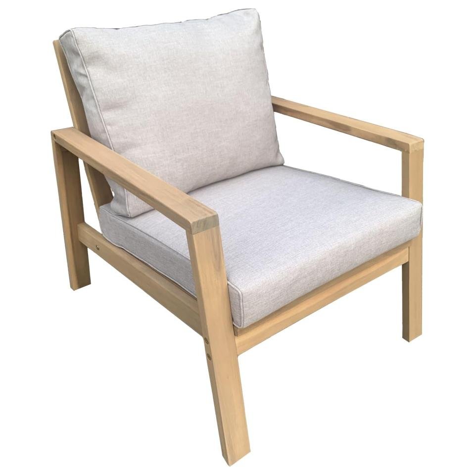Cream Boho - Natural Wooden Arms Lounge Chair