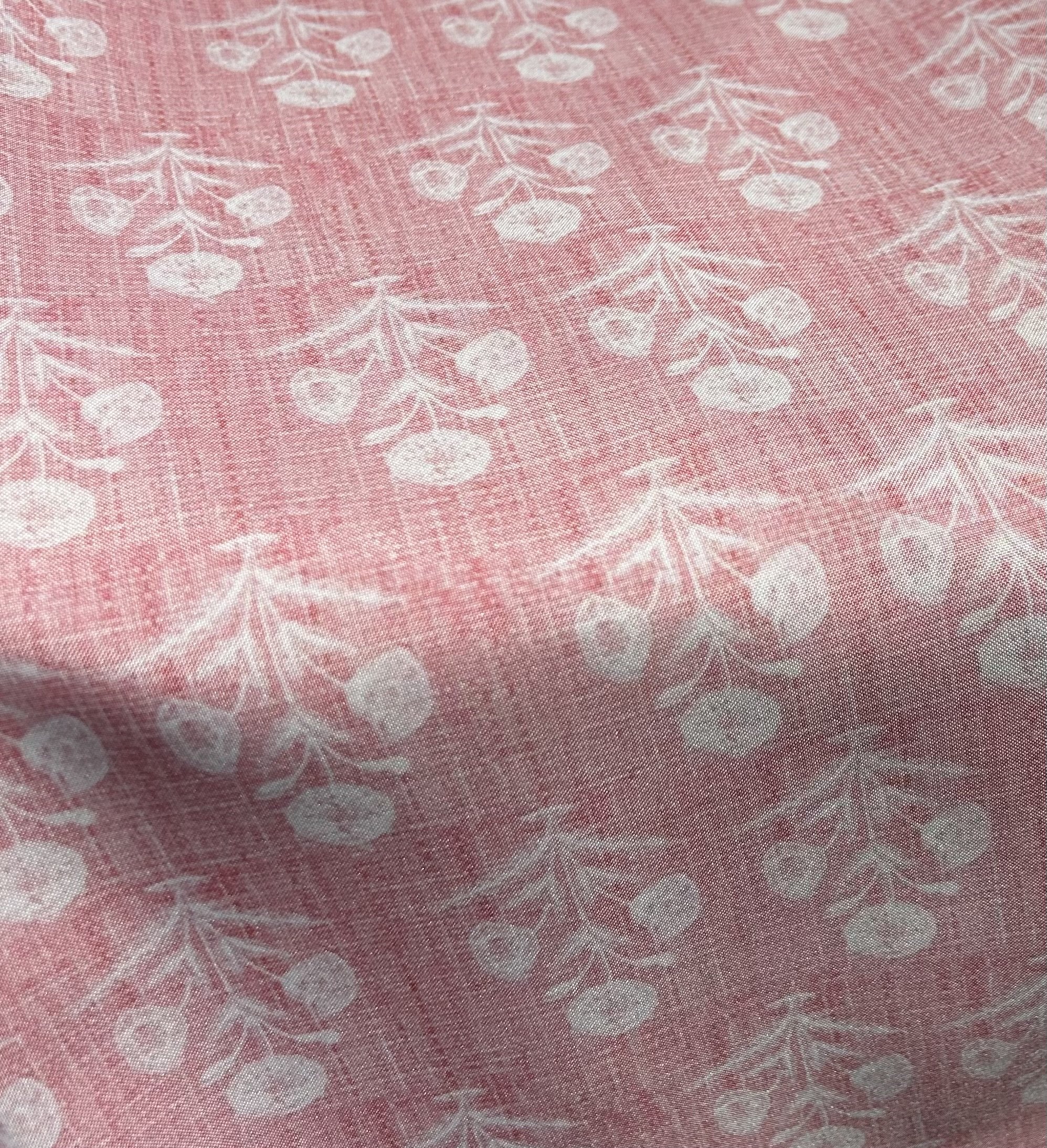 White Floral on Pink Poly Table Linen