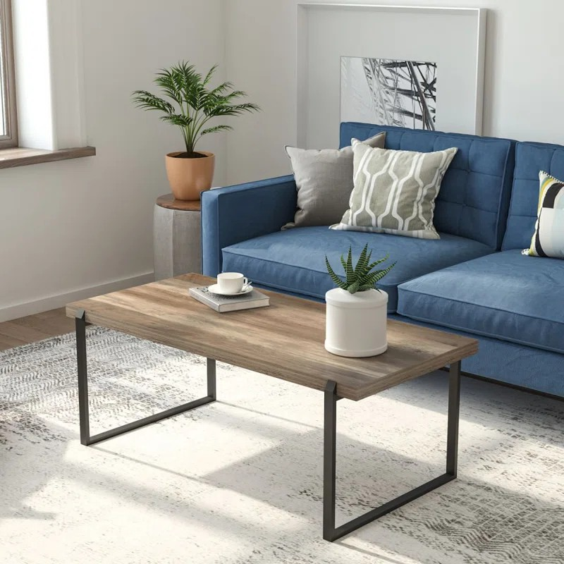 Wood Top/Black Leg Rustic Coffee Table