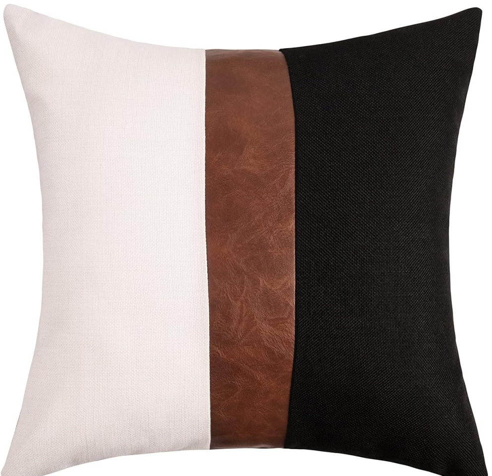 Linen Faux Leather Ticking Stripe - Black Throw Pillow