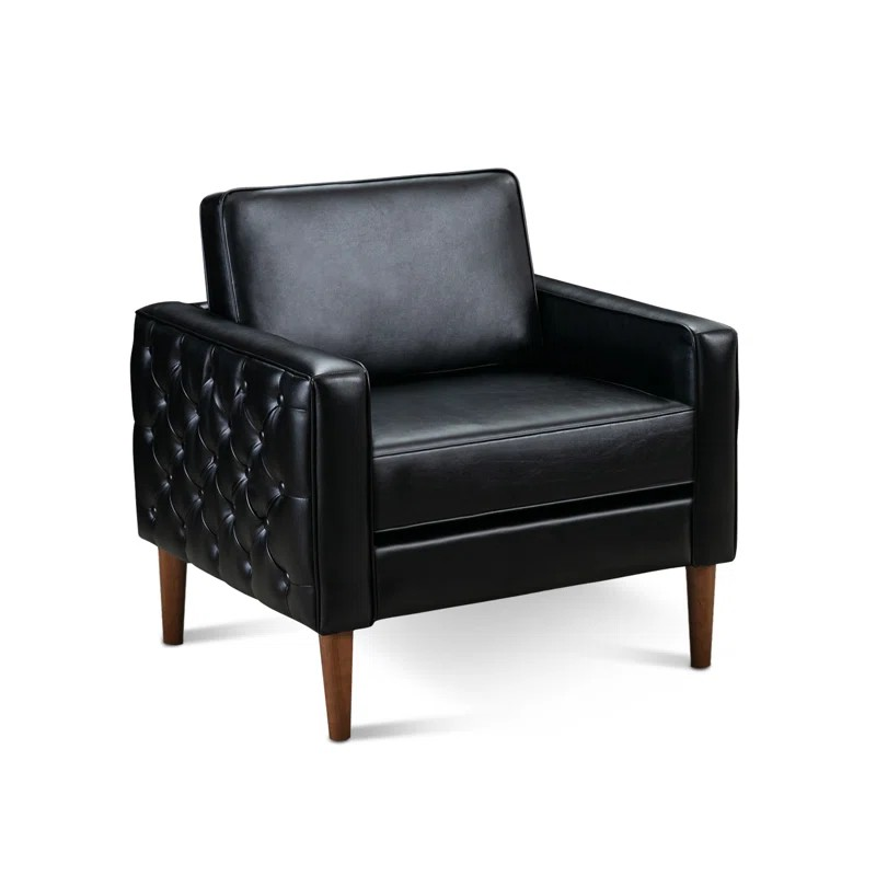 Black Faux Leather Tufted Lounge Chair