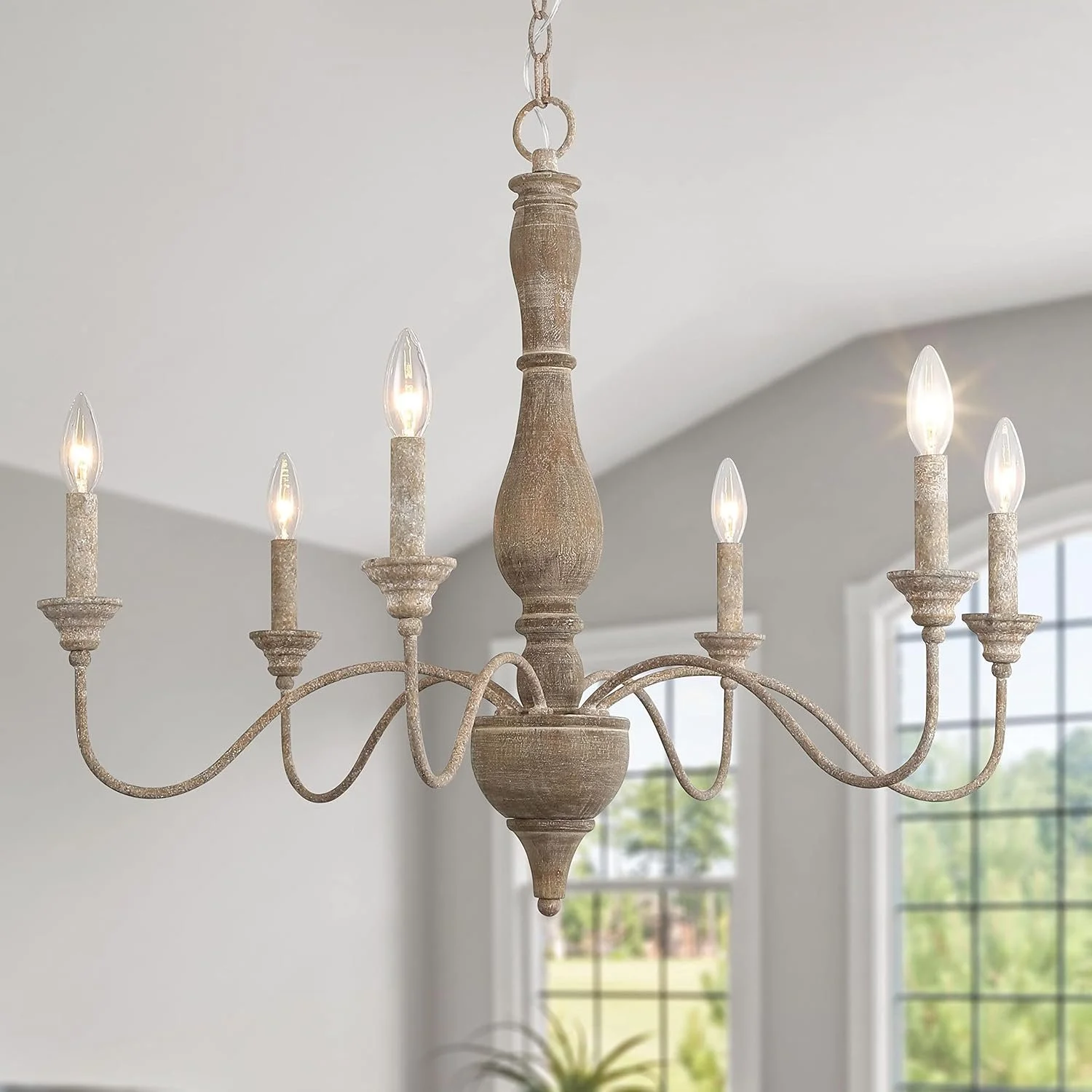 French Country Wood Chandelier