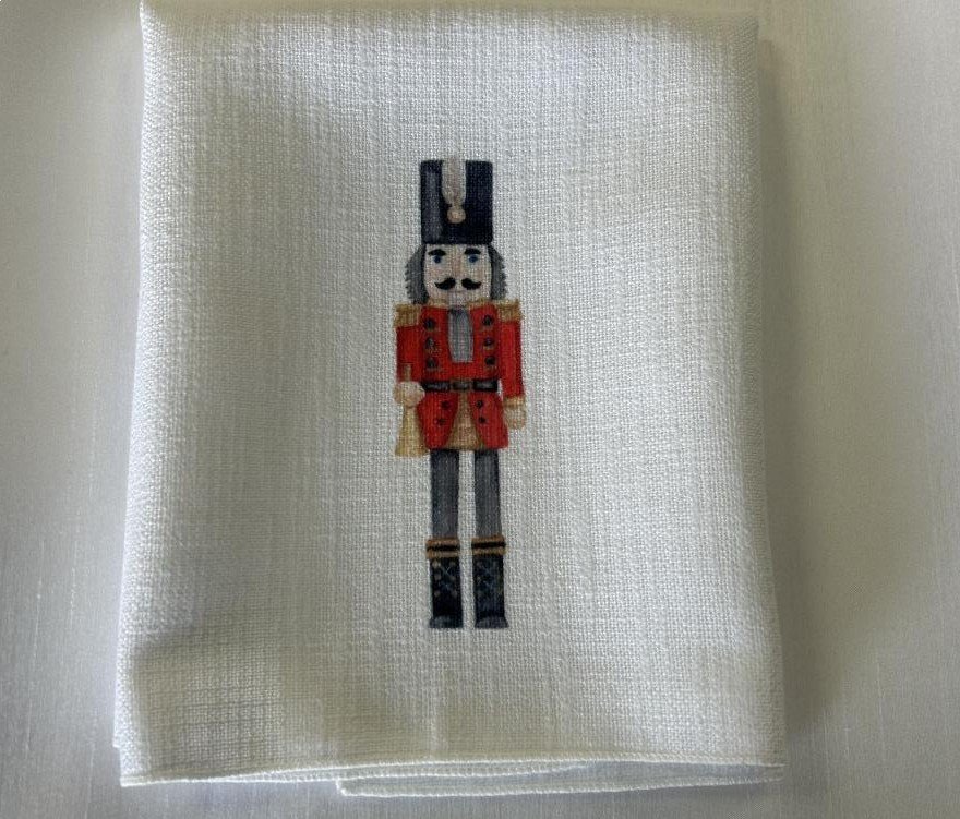 Red Nutcracker on White Panama Napkins