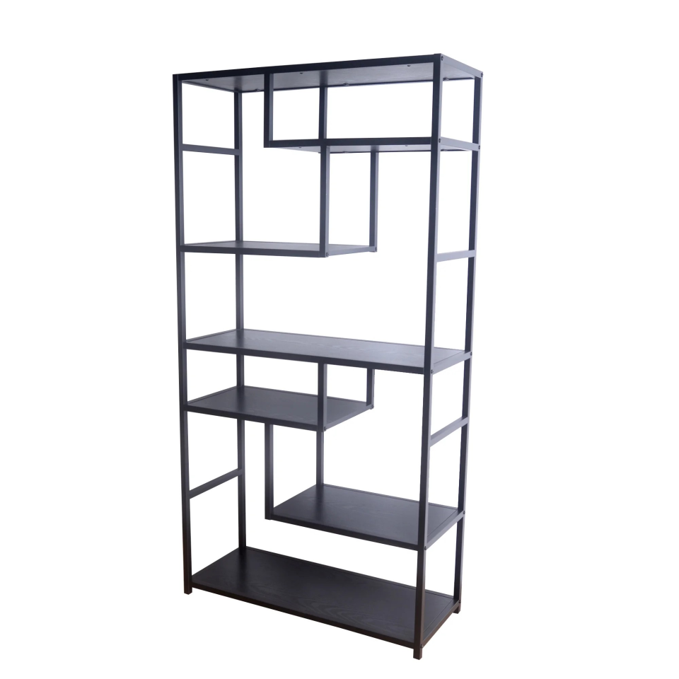 Black Metal Staggered Shelves (70" Tall by 39" WIde)