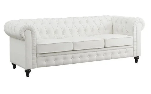 Chesterfield Cream Faux Leather Sofa