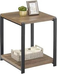 Wood Top/Black Leg Rustic End Table