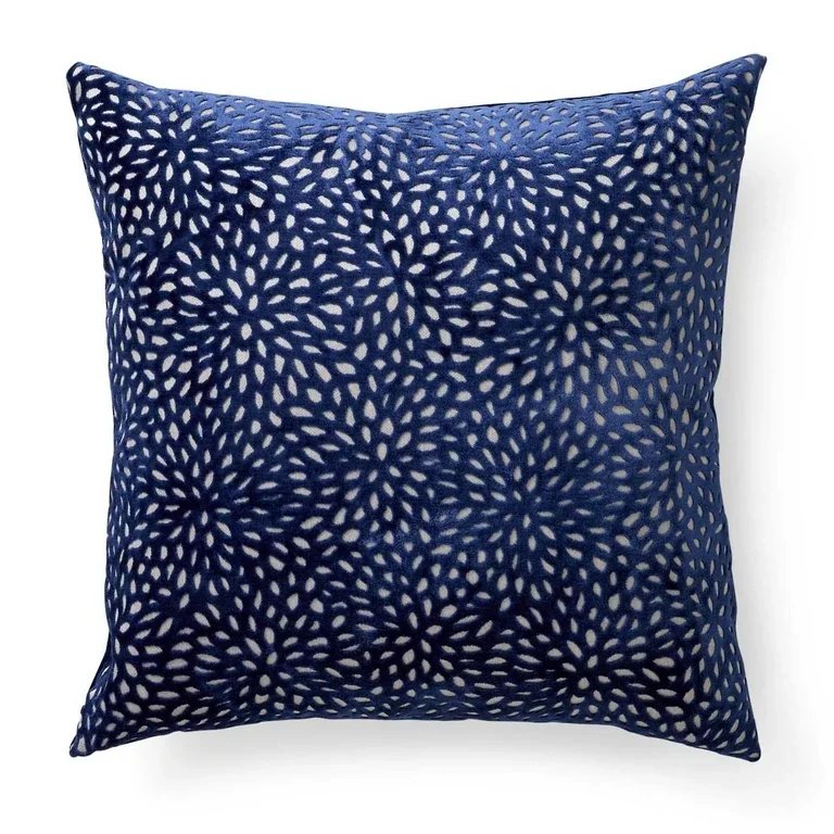 Navy Velvet Petal Throw Pillow