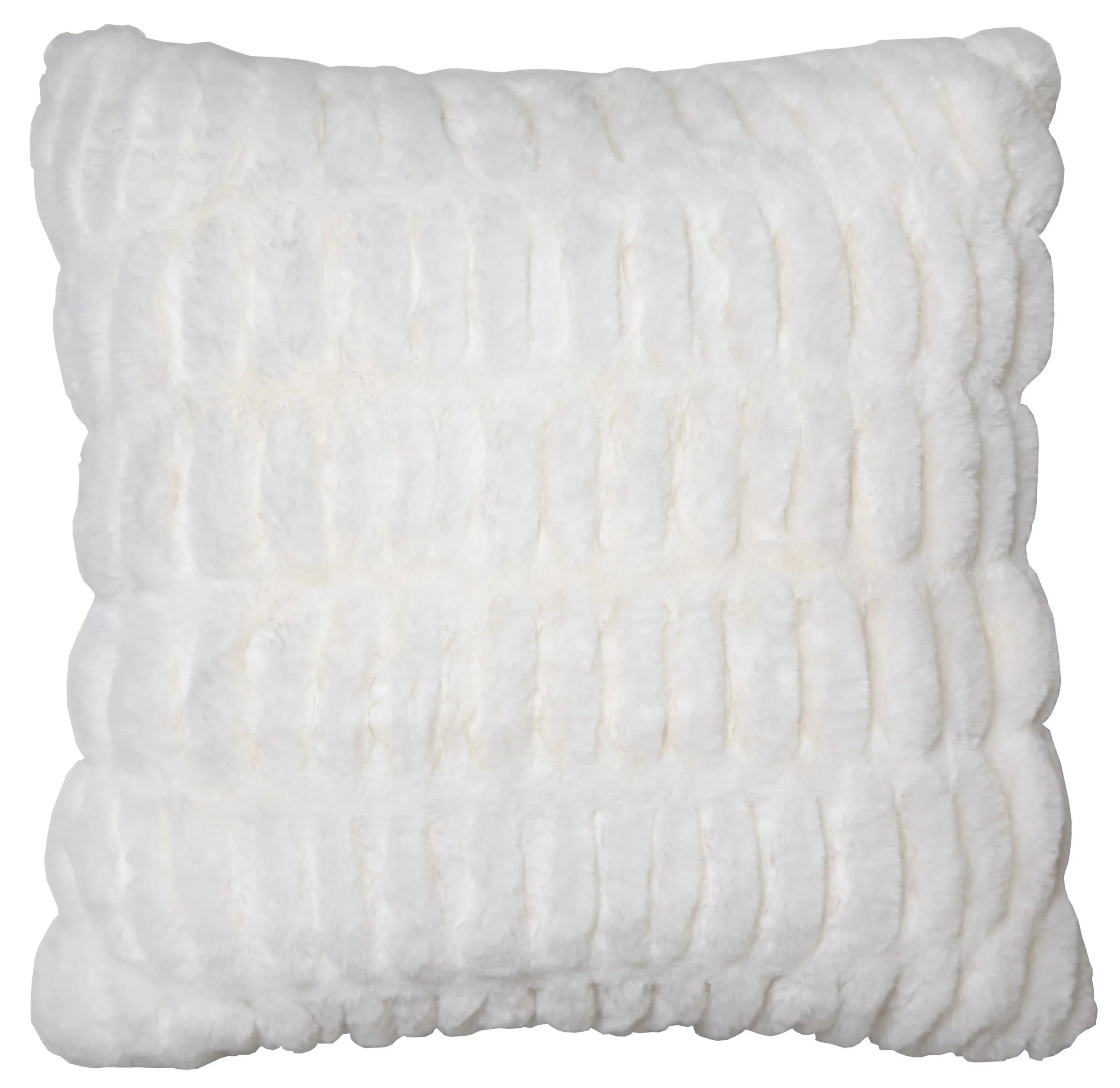 White Ruched Faux Fur Throw Pillow
