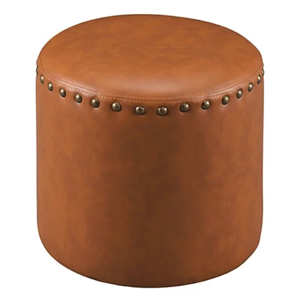 Faux Brown Leather Ottoman