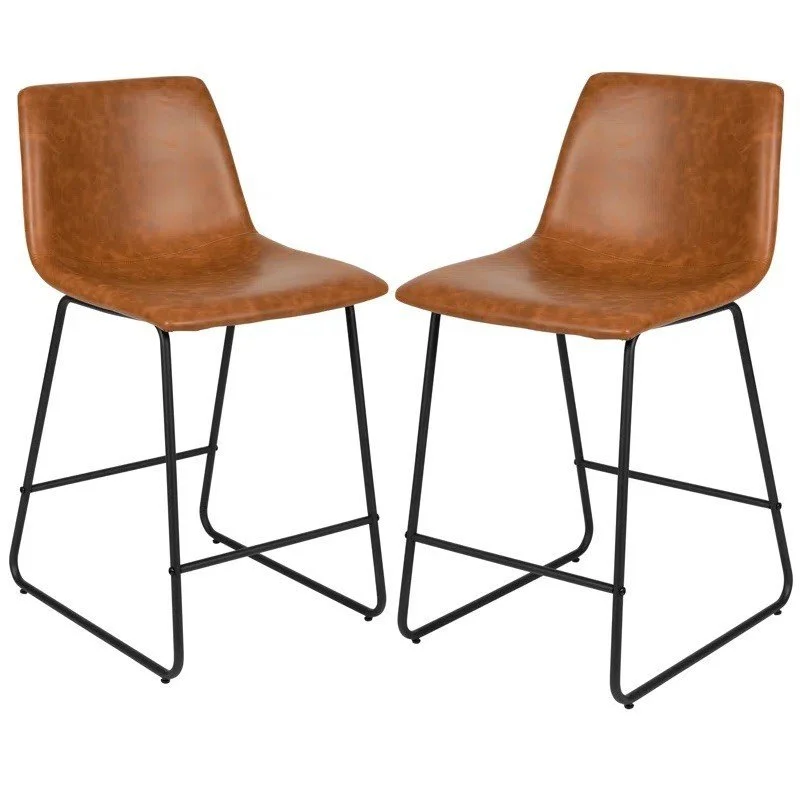 Faux Brown Leather Bar Stool