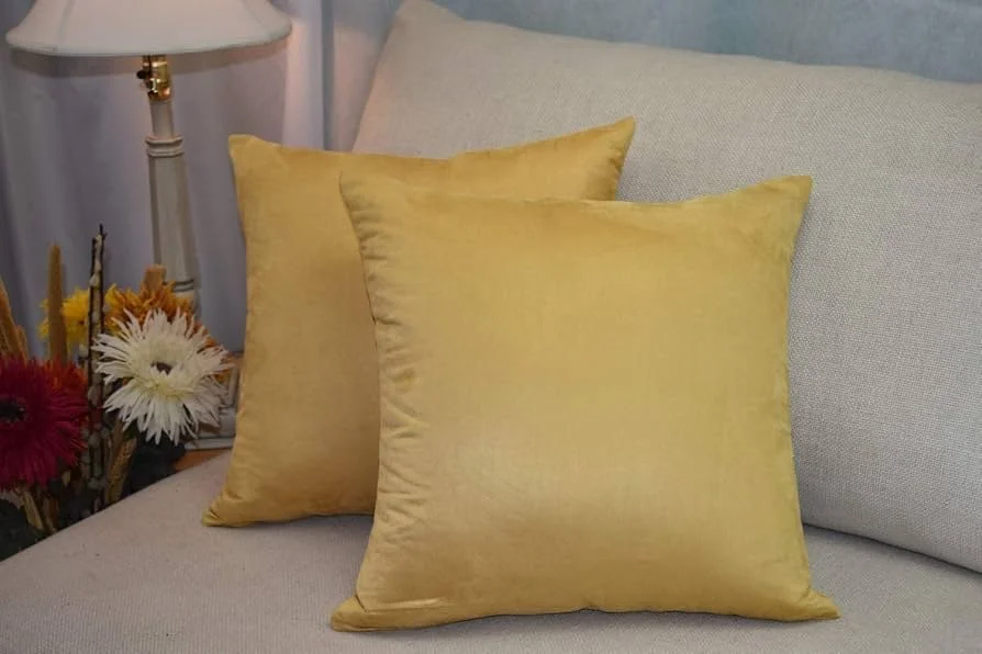 Mustard Faux Suede Throw Pillow