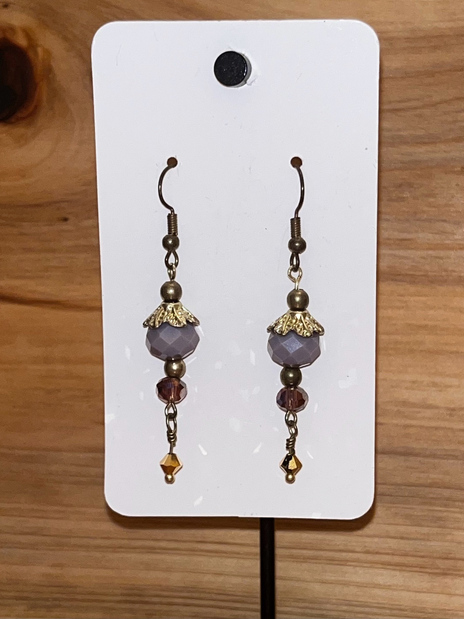 Lavender and gold tone beaded earrings