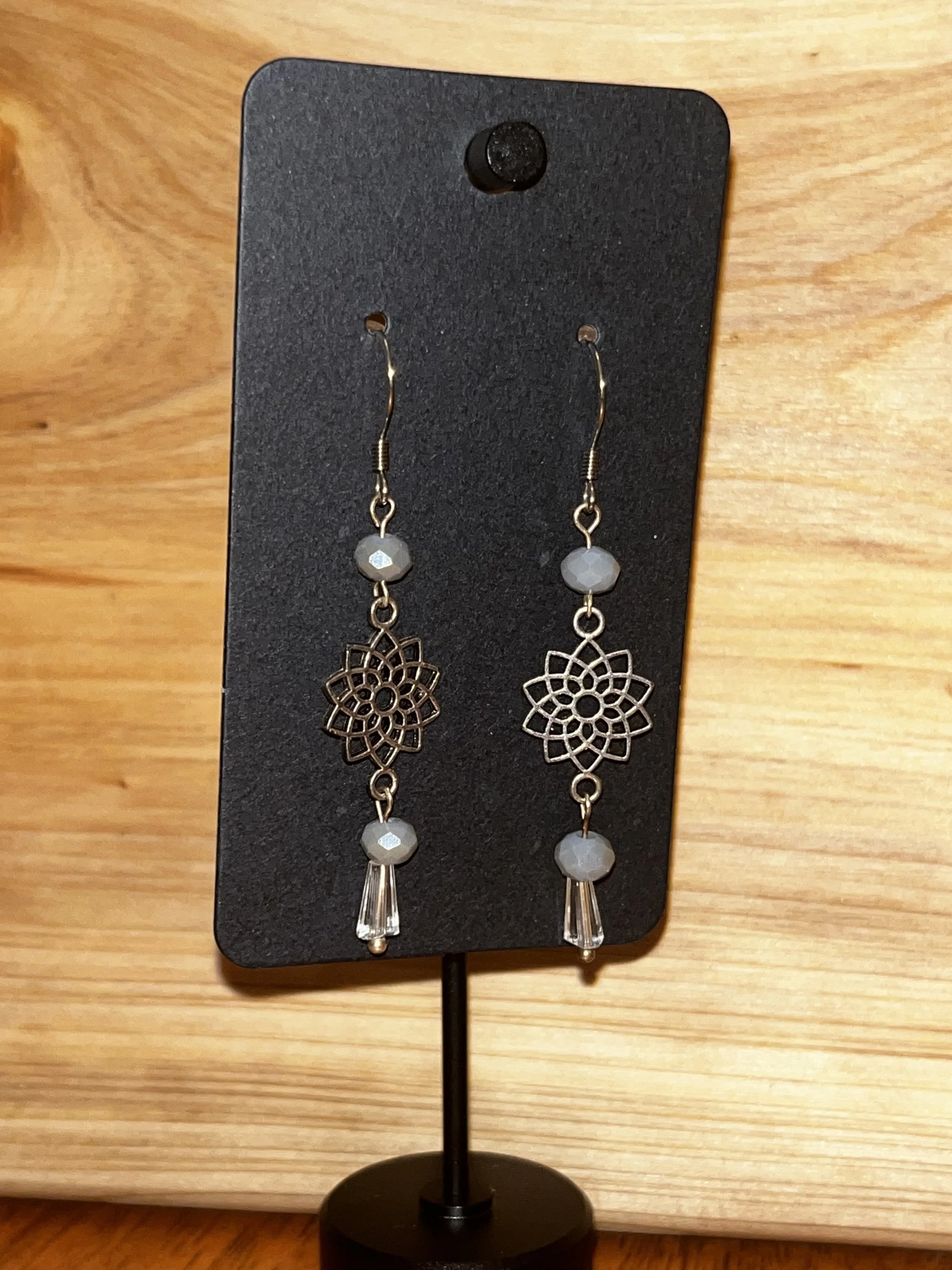 Silver and gray beaded drop earrings
