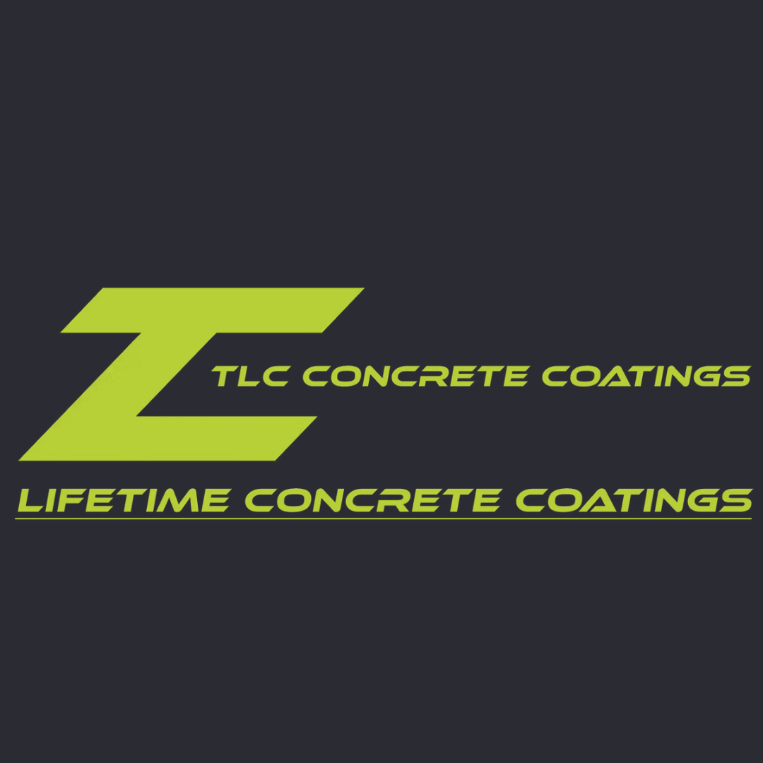 Logo for TLC Concrete Coatings featuring a stylized lime green letter 'Z' and the company name in lime green text on a dark background.