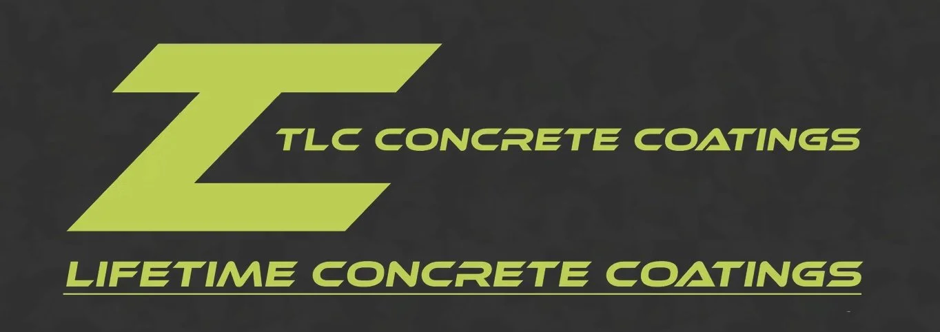 Logo with stylized letter Z in lime green, text 'TLC Concrete Coatings' and 'Lifetime Concrete Coatings' in matching lime green on black background.