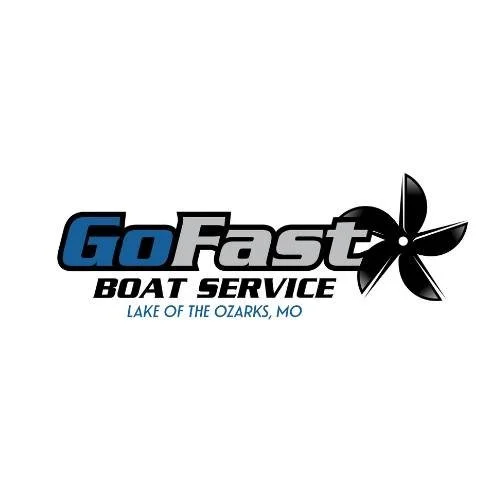 Logo for Go Fast Boat Service with a propeller graphic and location Lake of the Ozarks, MO.